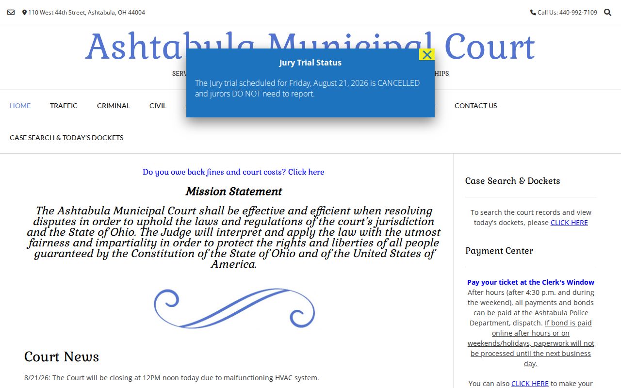 Ashtabula court docket Municipal Court official home page