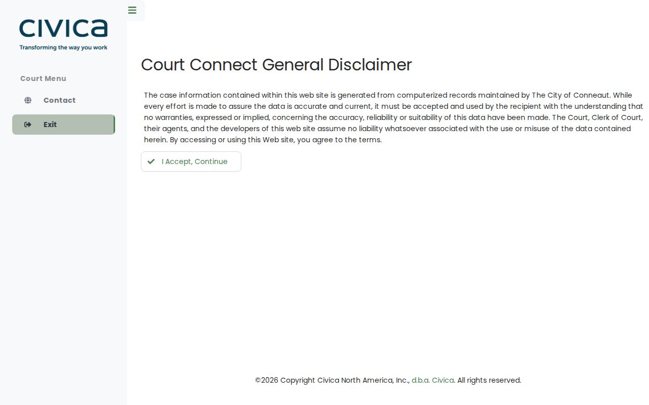 Conneaut Municipal Court Court Connect public docket search source