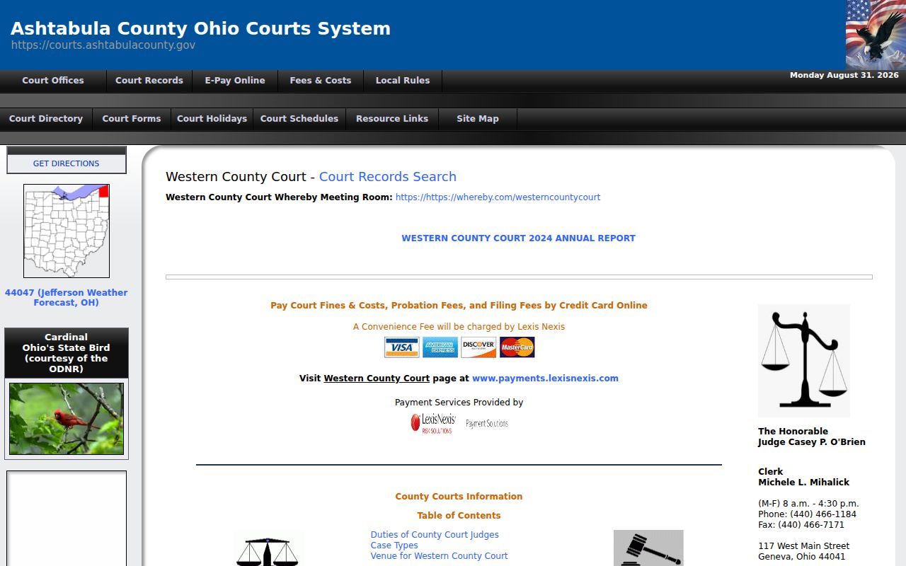 Western County Court official page source for calendar and service confirmation