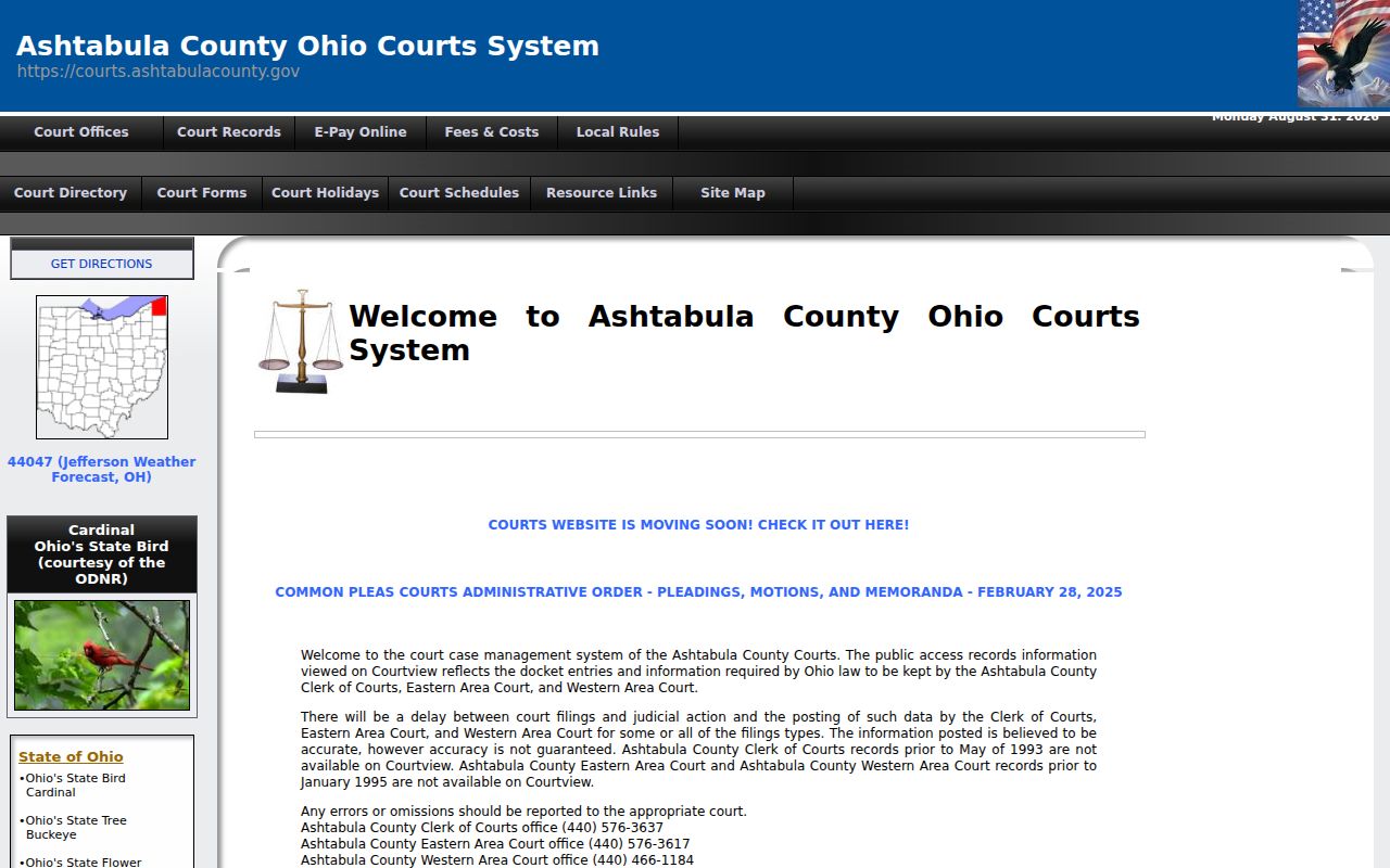 Ashtabula County court docket CourtView coverage notice